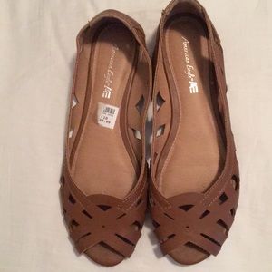 American Eagle AE brown peep-toe flats